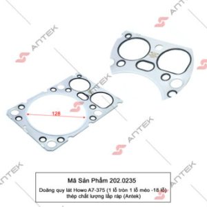 Gioăng quy lát Howo A7-375 (1 lỗ tròn 1 lỗ méo -18 lỗ) thép – Antek