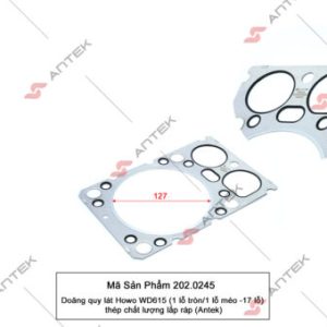 Gioăng quy lát Howo WD615 (1 lỗ tròn/1 lỗ méo -17 lỗ) thép – Antek