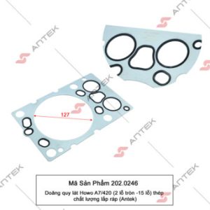 Gioăng quy lát Howo A7/420 (2 lỗ tròn -15 lỗ) thép – Antek